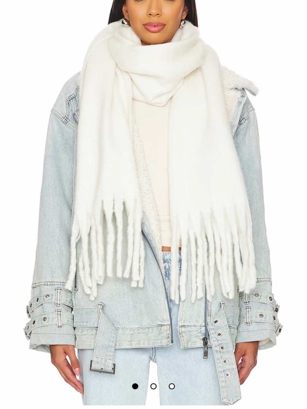 Revolve X Hat Attack| Chic Solid Scarf in Ivory White Fringe Winter| NWOT